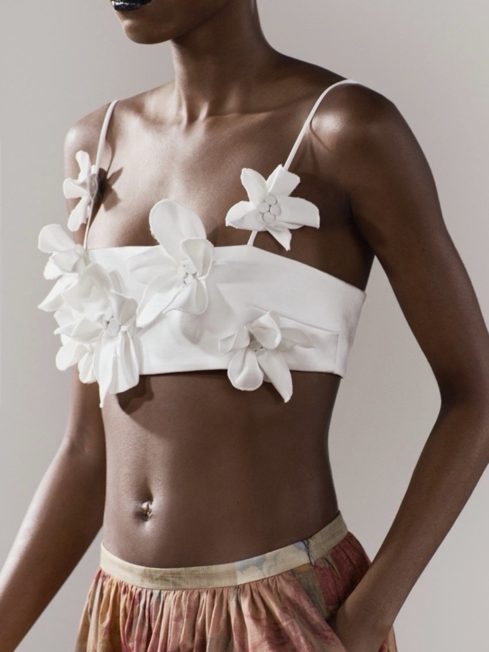 NWT Zara Flower Appliqué Satin Crop Top White